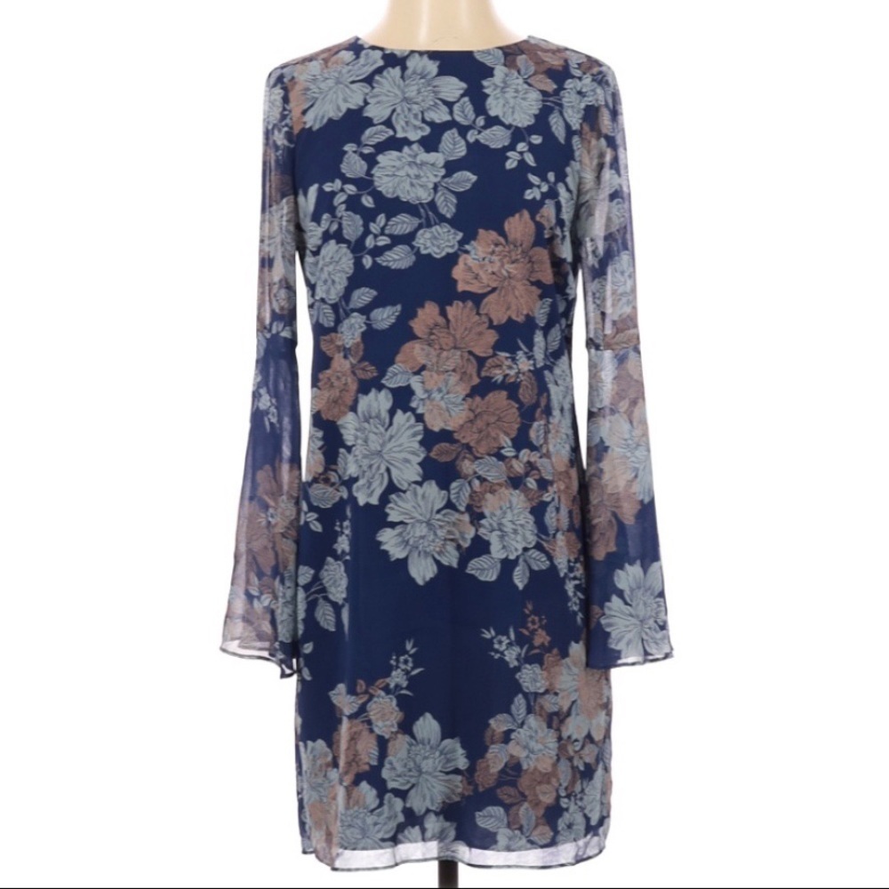 Highline Collective Blue‎ Bronze Metallic Floral Dress Size 2